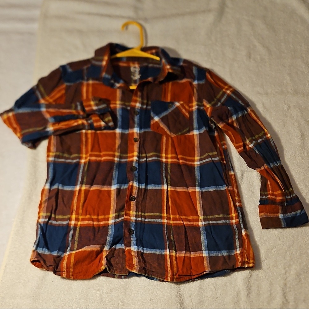 Wonder Nation Plaid Long Sleeve Collared Button-Up Shirt Pockets L 10-12 Husky